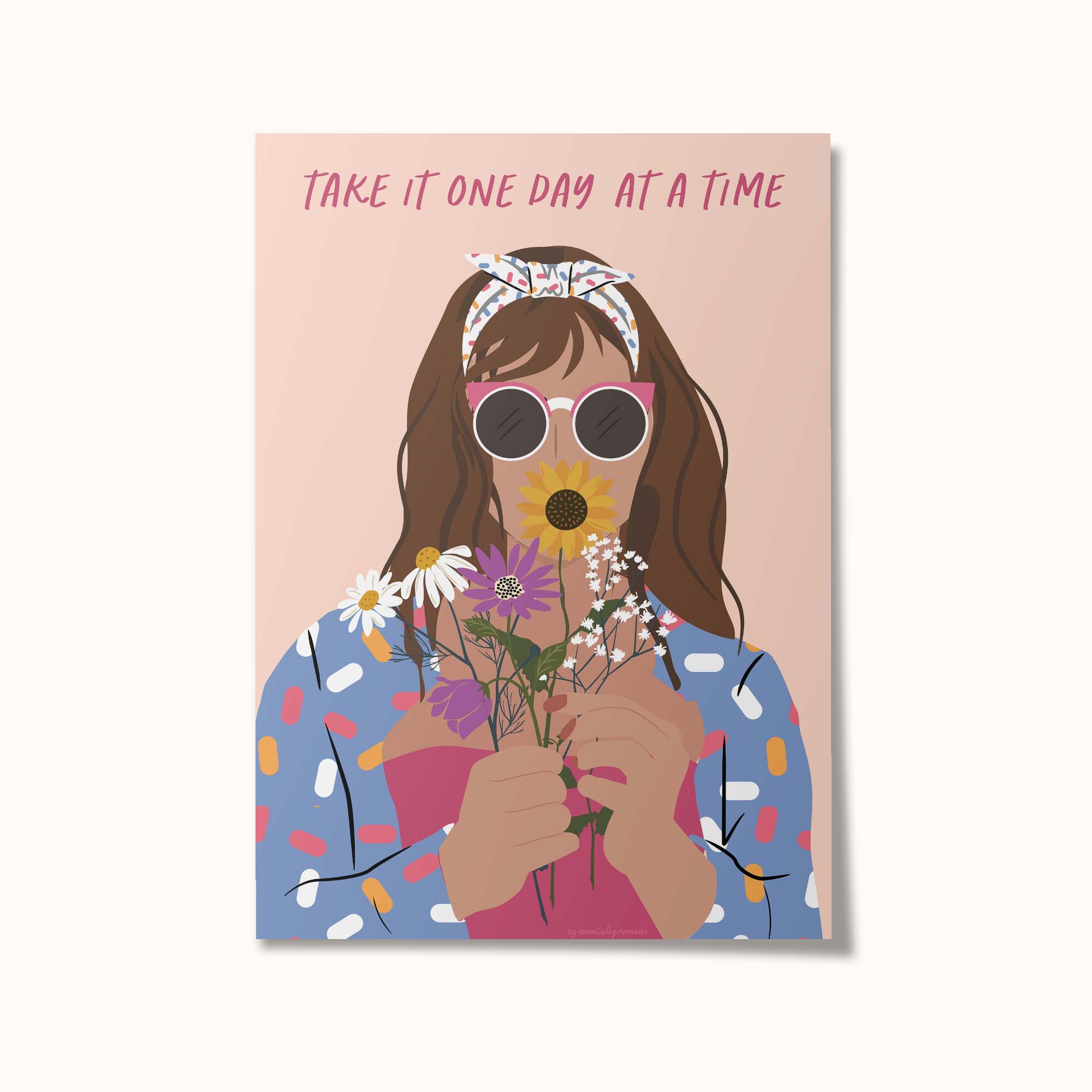 One Day at a Time - Illustrated Girl Wall Art