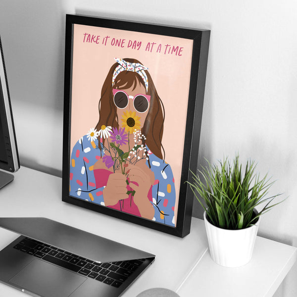 One Day at a Time - Illustrated Girl Wall Art