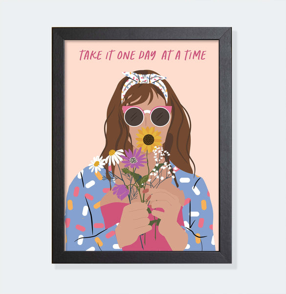 One Day at a Time - Illustrated Girl Wall Art