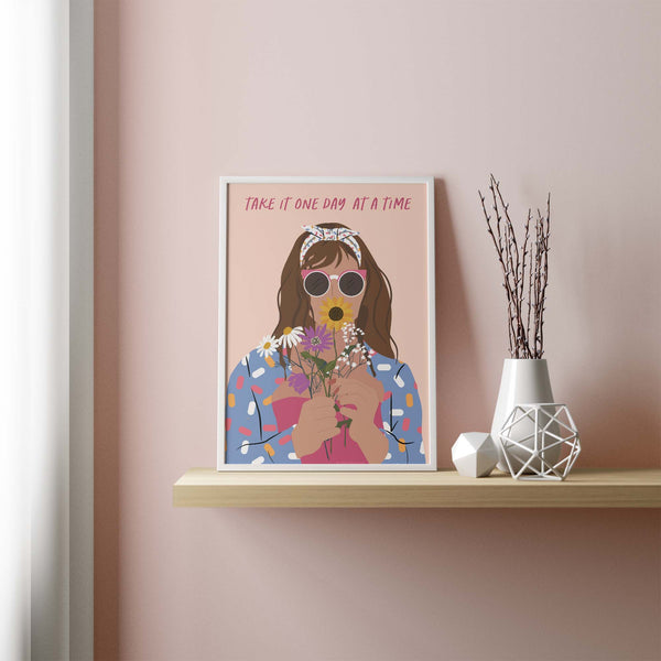 One Day at a Time - Illustrated Girl Wall Art