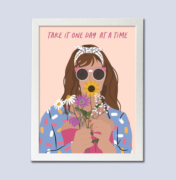 One Day at a Time - Illustrated Girl Wall Art