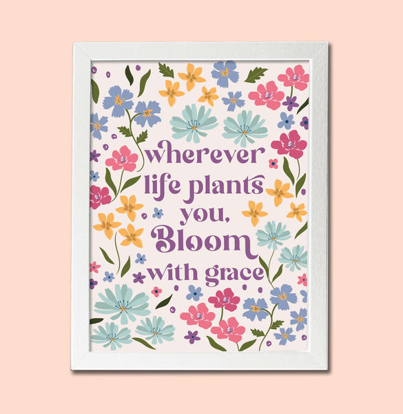 Bloom with Grace - Illustrated Floral Wall Art