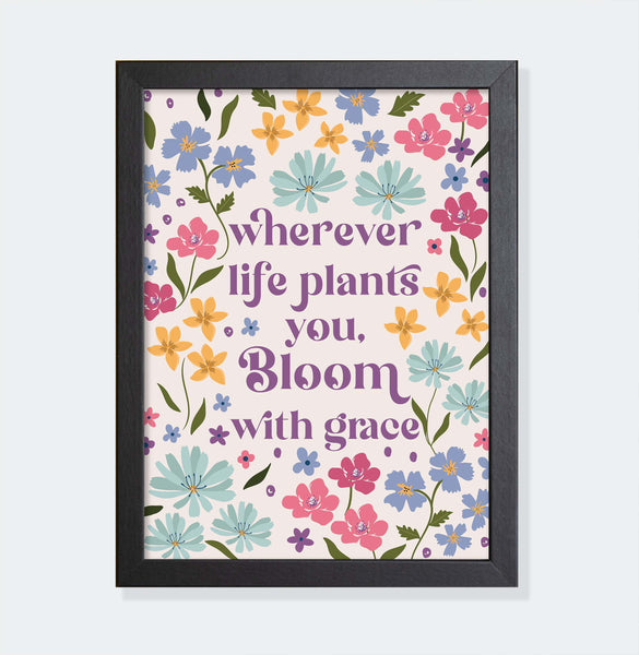 Set of 3 Floral Art Prints with Motivational quote.