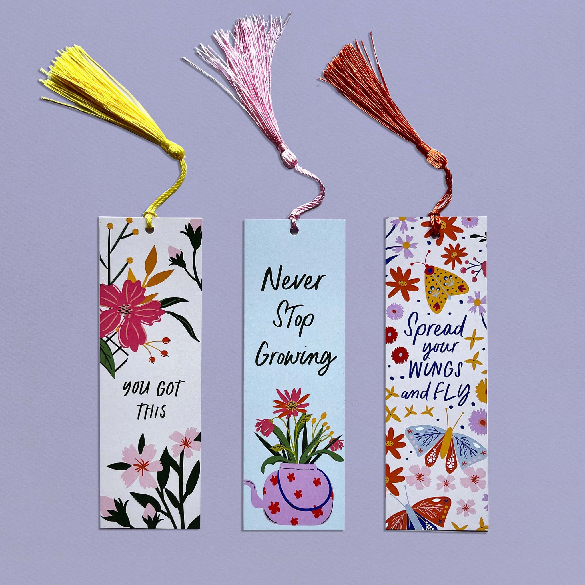 Pretty Floral Design - Set Of 3 Bookmark with Tassel