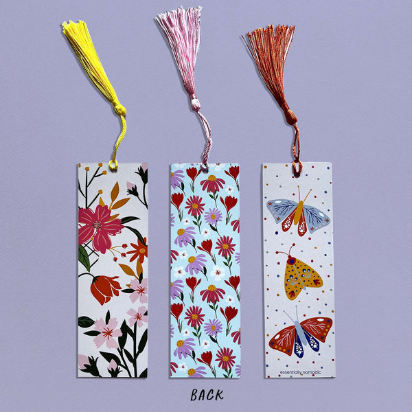 Pretty Floral Design - Set Of 3 Bookmark with Tassel