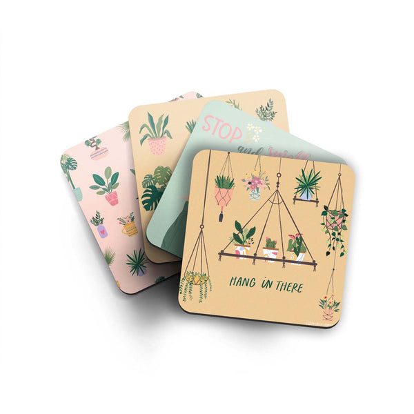 Pretty Plant illustrated Assorted Coaster Set of 4