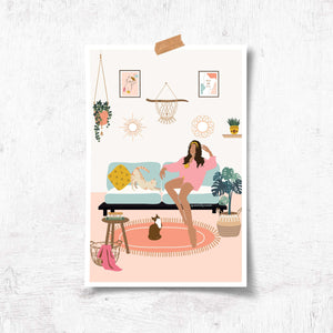 Girl and her Haven- Illustrated Woman Wall Art