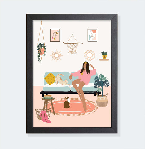 Girl and her Haven- Illustrated Woman Wall Art