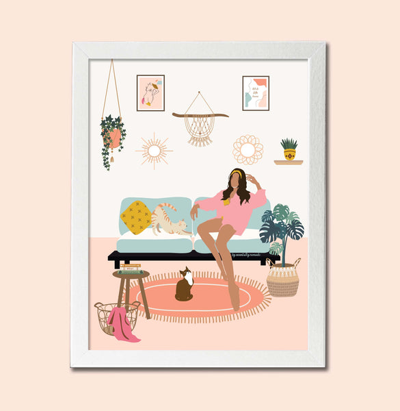 Girl and her Haven- Illustrated Woman Wall Art