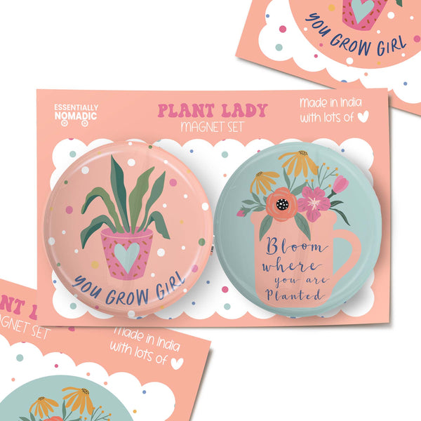 Plant Love Flower Illustrated Quotes Magnet Set of 2