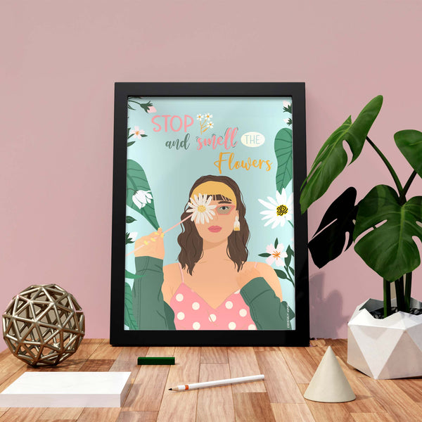 Stop and smell the flowers - Illustrated Girl Wall Art