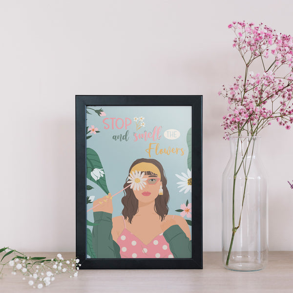 Stop and smell the flowers - Illustrated Girl Wall Art